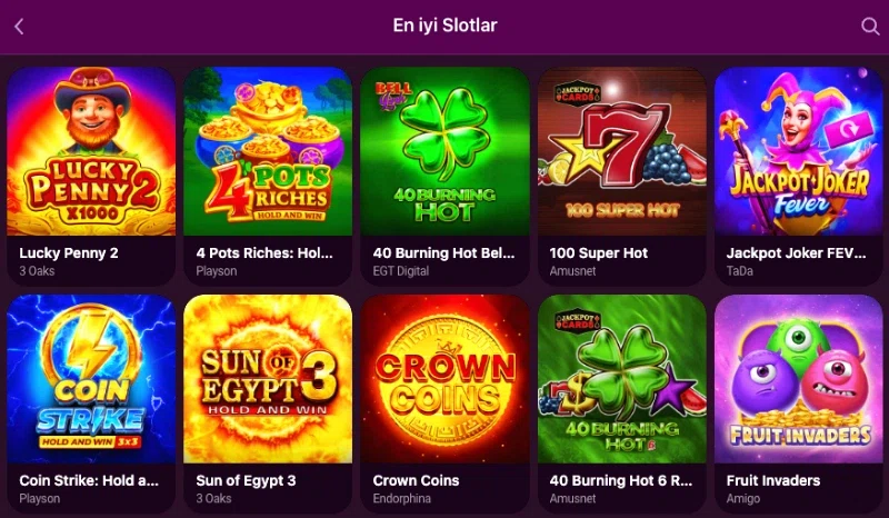 Luks Casino slot oyunları kategori ekranı