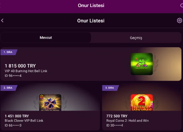 Luks Casino liderlik tablosu ve kazananlar görseli