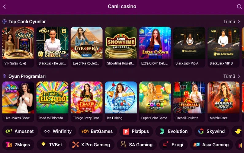 Luks Casino canlı casino masa oyunları görünümü