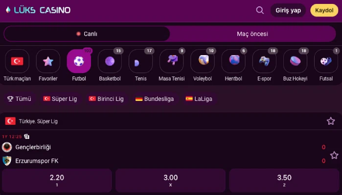 Luks Casino spor bahisleri disiplin listesi görseli
