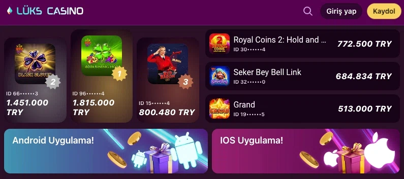 Luks Casino en çok kazananlar listesi görseli